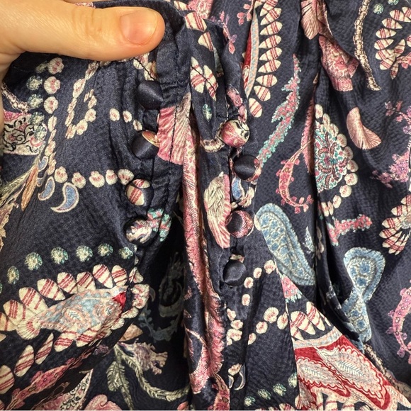 Thurley Crown Of Thornes Blouse Long sleeve Paisley Pearls Navy print size 4 RTR - Picture 9 of 13